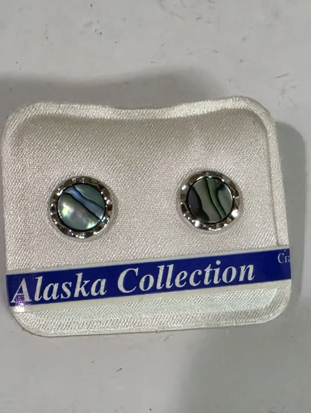 STUNNING VINTAGE NEW ZEALAND Paua Shell Gold Trim Stud Earrings. New.